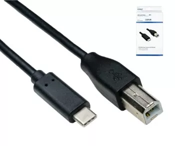 Cabo USB tipo C para ficha USB 2.0 B, preto, 2,00m, caixa DINIC (caixa de cartão)